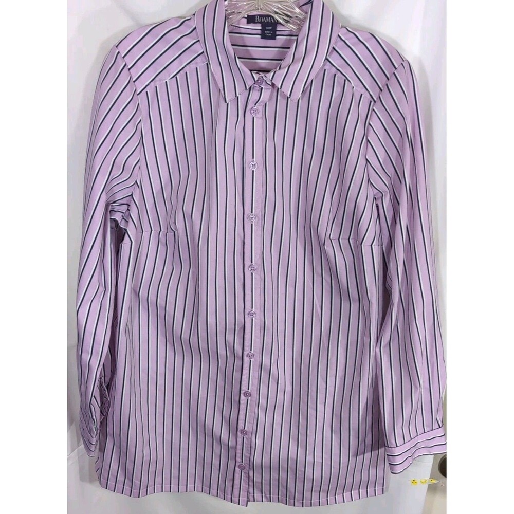 Romans Shirt Long Sleeve Womans Multicolor Pinstripe Button Up Size 16W